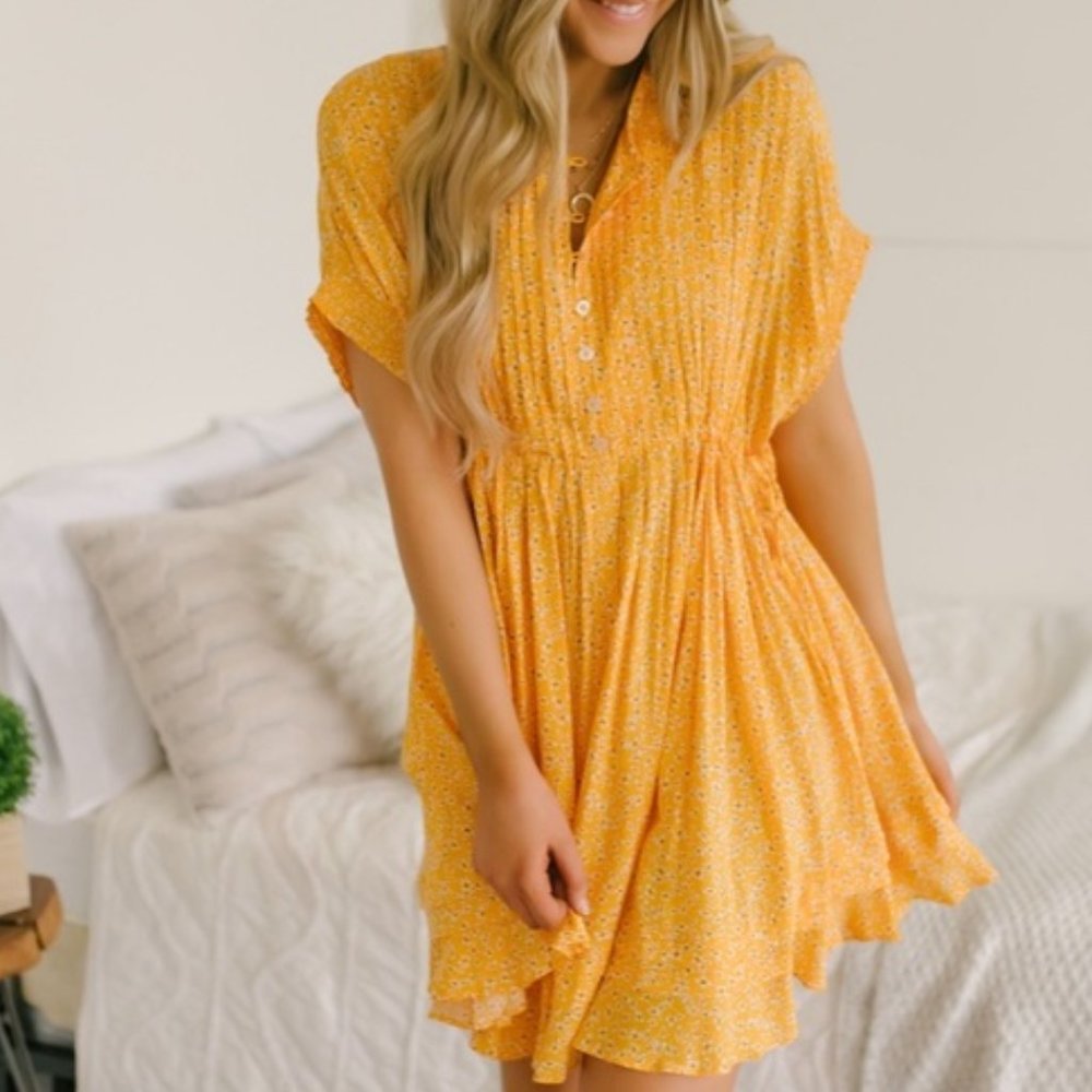 Free People Yellow Mini Dress with Subtle Print